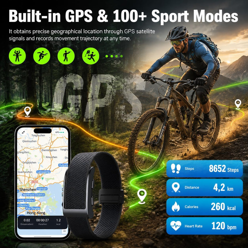 Screenless GPS Fitness Tracker Heart Rate Sleep SpO2 Fall Detect SOS Pedometer Nylon Band cream