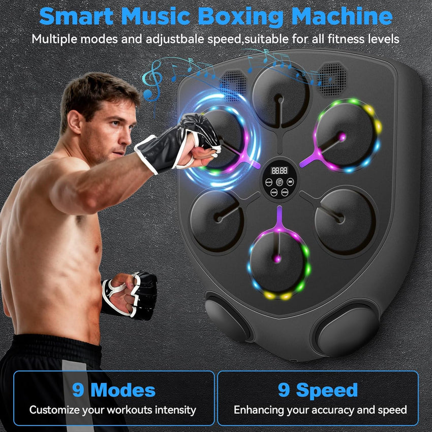 JUOIFIP Music Boxing Machine, Smart Musical Boxing Machine with LED Lights, Support Bluetooth, 9 Speeds & Modes, Automatic Counting, Wall Mounted, Smart Music Punch Machine for Adults Kids
