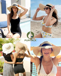 FURTALK Womens Sun Straw Wide Brim UPF 50 Summer Foldable Roll up Floppy Beach Hat for Women Khaki