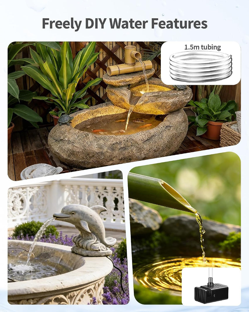Solar Fountain Pump 12W 4200mAh Battery 600L/h Adjustable Flow â 1.5m Tubing