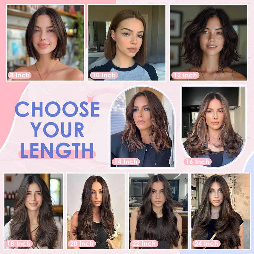 Clip-in Human Hair Extensions 8 Piece Remy Straight 16in 65g Full Head #2 Dark Brown