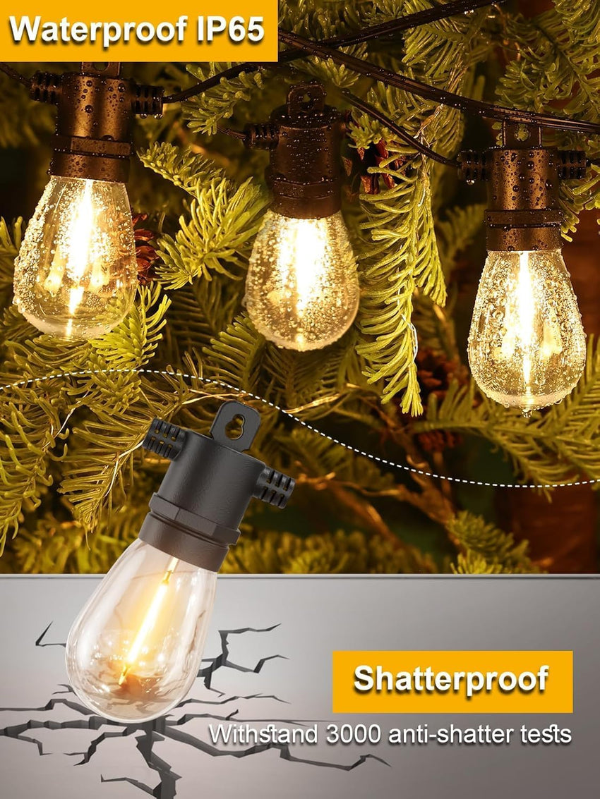 Svater Outdoor String Lights LED 96FT/29m, S14 2Pack 48FT Festoon Lights Mains Powered with 30+2 2W Plastic Bulbs, IP65 Waterproof Garden String Lights for Patio Party Wedding, 2700K Warm White
