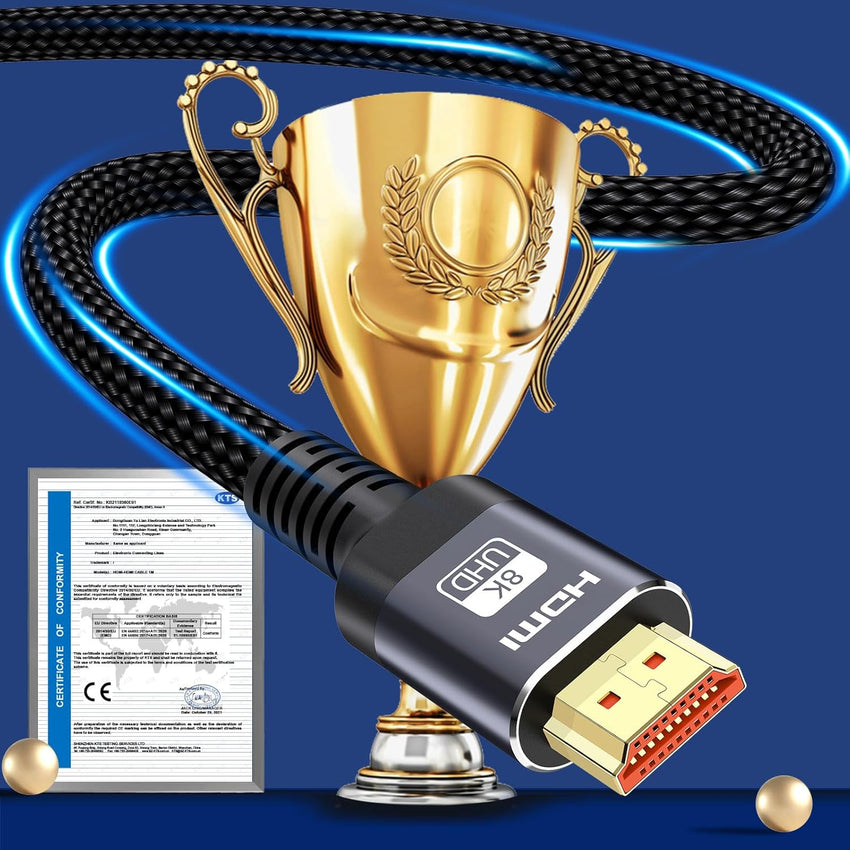 0.5m 10K 8K HDMI Cable 2.1, HDMI Cables Available in 0.5M Length,Ultra HD Cable High-Speed Lead 48Gbps, HDMI Cables (8K@60Hz) Supports Dynamic HDR, eARC, Dolby Atmos