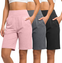 Womens Bermuda Shorts 3-Pack Mid-Length Casual Summer Shorts 3-Color XL