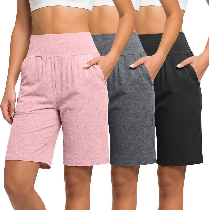 Womens Bermuda Shorts 3-Pack Mid-Length Casual Summer Shorts 3-Color XL