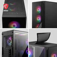 MSI Forge 120A Airflow mag cabinet with RGB window, Midi-Tower, ATX/Micro-ATX/Mini-ITX, USB 3.2, no source, 6 RGB fans installed, Black