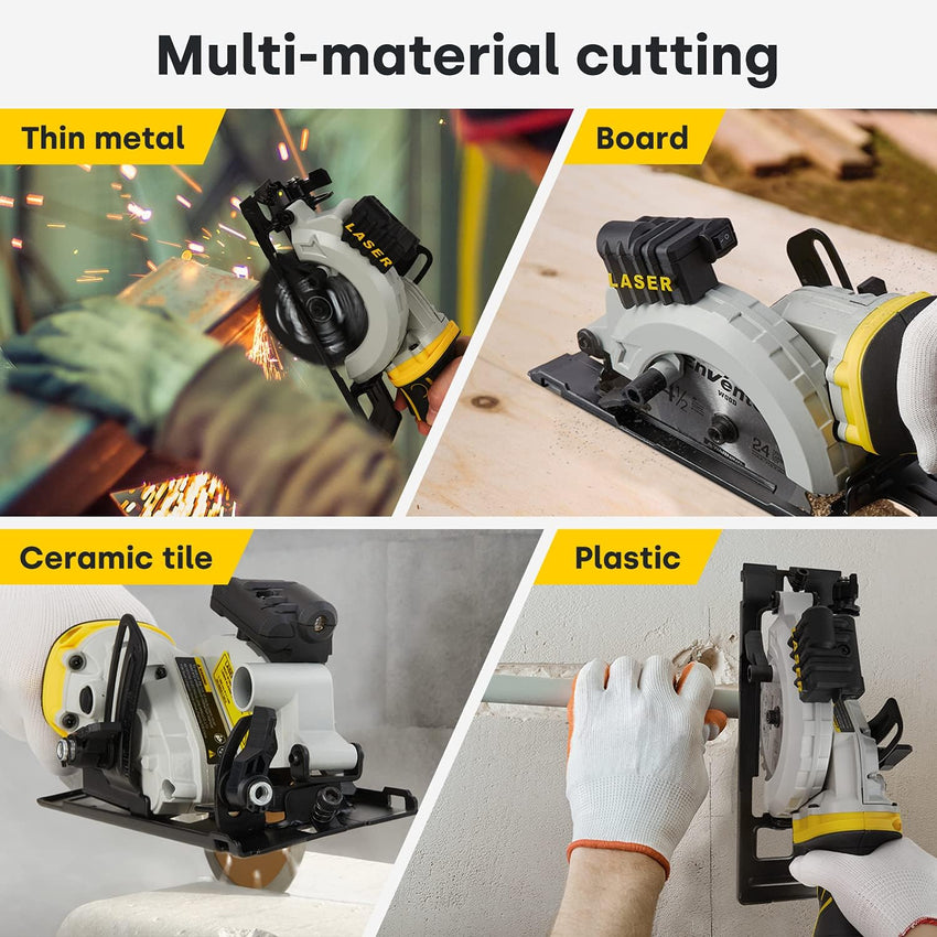Enventor Mini Circular Saw, 705W 3500RPM Pure Copper Motor Compact Electric Circular Saw with Laser Guide, 6 Blades(115mm), Max Cutting Depth 42.8mm(90ÃÂ°), 28mm(45ÃÂ°) for Wood, Soft Metal, Tile, Plastic