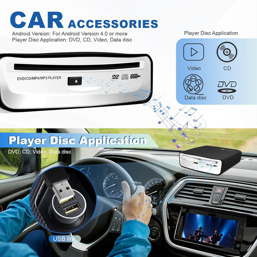 zilitol 505966 USB 2.0 Interface Car Radio CD/DVD Dish Box Player External Stereo for Android, Black