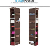 Premium 10-Shelf Hanging Shoe Storage Organiser With Side Mesh Pockets- Superior Tear Proof Fabric, Hanging Shoe Shelves With 2 Hooks- Collapsible Wardrobe Storage Closet Organiser for Shoes & Clothes