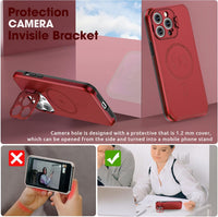 abitku Magnetic Case for iPhone 15 Pro Max, with Camera Protector Kickstand Cover (Compatible with MagSafe & Car Holder), with Screen Protection Shockproof Phone Case for Men Women (Red)