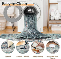 Machine Washable Low Pile Area Rug 120 x 180cm Vintage Print Anti-Slip Indoor Blue/Teal/Navy/Red
