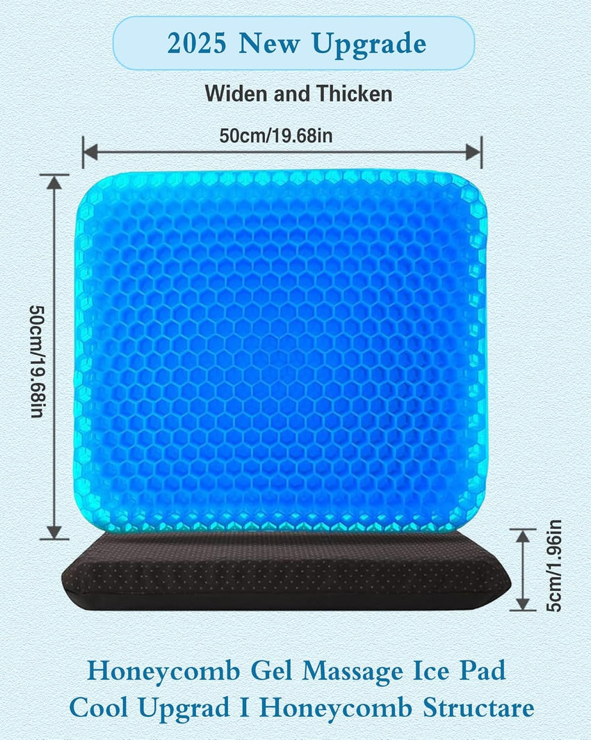 Rewoalzx 2025 Upgraded Cooling Gel Seat Cushion 50x50x5cm - Extra Thick Honeycomb Blue Cushion for Back Pain Relief, Breathable & Machine Washable - Office, Car, Wheelchair