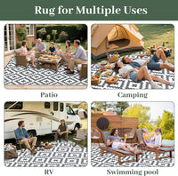 Reversible Geometric Outdoor Rug Waterproof Anti-slip UV Resistant Easy Clean â 270x360cm Grey/White