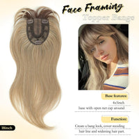 Peonymebeauty 4"X5" Base Clip in Fringe Hair Topper, 360Â°Cover Fake Bangs Hair Toppers for Women 18 Inch Natural Straight Hairpieces Add Volume Fiber Wiglets Ladies(Ombre Brown Blonde)