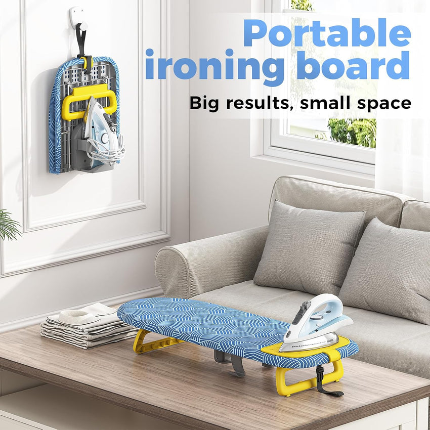 KINGRACK Tabletop Ironing Board Mini Foldable with Iron Holder 12x32, Blue