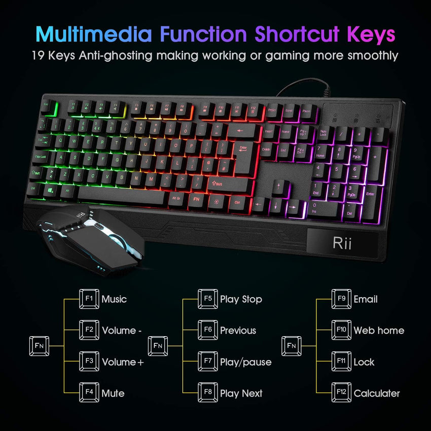 Rii Gaming Keyboard and Mouse,RGB Light Up Keyboard and Mouse Set for PS4,Xbox for Gaming,Working-UK Layout
