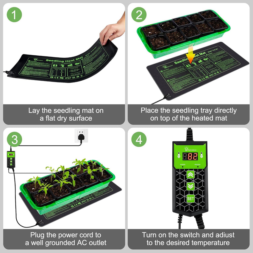 Hyindoor Heat Mat for Plants,Waterproof Seedling Heat Mat with Thermostat 10.63â*21.26â Germination Heated Propagator Warming Mat for Indoor Gardening Greenhouse(2 Pack)