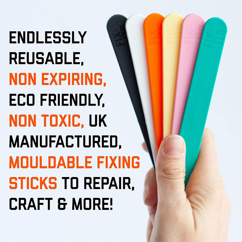 Fixits Hardening Putty Sticks - Stronger than glue -Reusable Plastic Fixing Sticks For Everyday Fixes - Mouldable Putty for Repairing, Crafting, Creating - Ideal DIY Tool - Pack Of 12 Large 10g