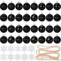 Aoriher 45 Pcs Christmas Tree Ornament Set,34pcs Christmas Ball Ornaments with Xmas Wooden Bead Garland Snowflake Ornaments for Xmas Tree Holiday Wedding Party Wreath Home Decoration(Black)