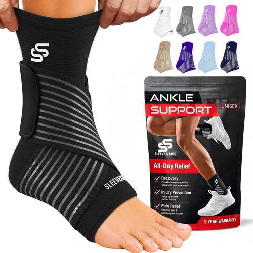 Ankle Brace Compression Sleeve for Sprain & Plantar Fasciitis Removable Strap S Black S (9-10in)