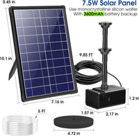 Billing Solar Water Pump with Battery Backup, 7W Solar Pond Pump with 3000mAh Battery 12 Nozzles Solar Fountain Pump with 5ft Tubing Solar Water Features for The Garden Ponds Pool Fish Tank Waterfall