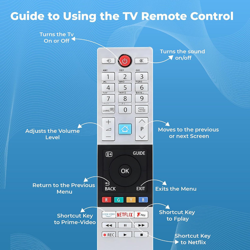 Updated Toshiba Remote Control CT854 RC42150P Compatible with Toshiba UHD Freview 2018 2019 Ready HD LCD LED TV with shortcut buttons Prime Video, Netflix, F play Buttons, No Setup Required