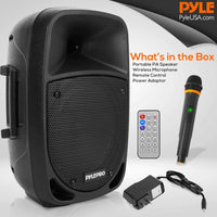 Pyle 800W Portable PA System, Large Bluetooth Speaker w/Wireless Microphone, 20cm Battery Powered PA Systems, Active Speakers, Powerful Loudspeaker, USB/SD Card Reader, for Stage/Parties/Events