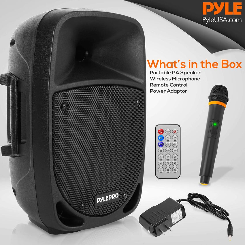 Pyle 800W Portable PA System, Large Bluetooth Speaker w/Wireless Microphone, 20cm Battery Powered PA Systems, Active Speakers, Powerful Loudspeaker, USB/SD Card Reader, for Stage/Parties/Events
