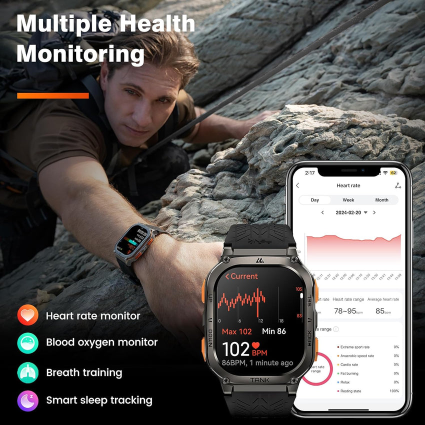 KOSPET Tank M3 Ultra Smart Watch with GPS, 1.96'' AMOLED HD Display, 480mAh Large Battery, 5ATM&IP69 Waterproof, AI Voice Assistant, Rugged Military Full Metal Body Smartwatch for Android iOS (Black)