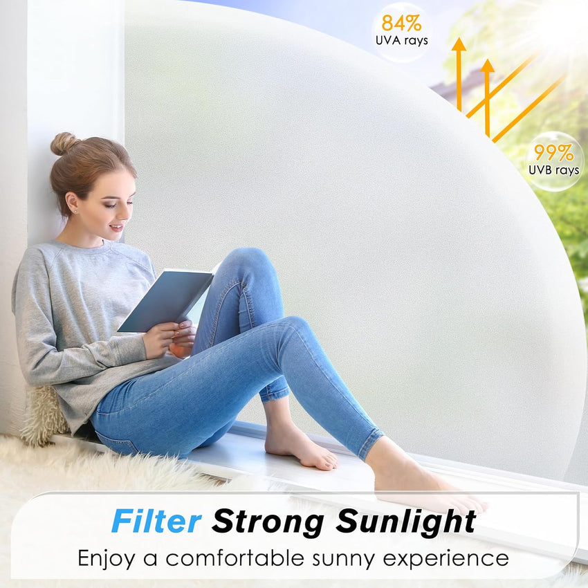 Haton Window Film Privacy Film for Glass Windows Frosted Window Film Frosting 60x200cm, Opaque Window Sticker Self Adhesive Roll UV Block No Glue Static Cling Vinyl Film for Bathroom Home and Office