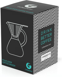Coffee Gator Pour Over Coffee Maker Stainless Steel Filter & Glass Dripper - Paperless Hand-Drip Brewer - Eco Friendly - Kitchen & Housewarming Gifts - 800ml