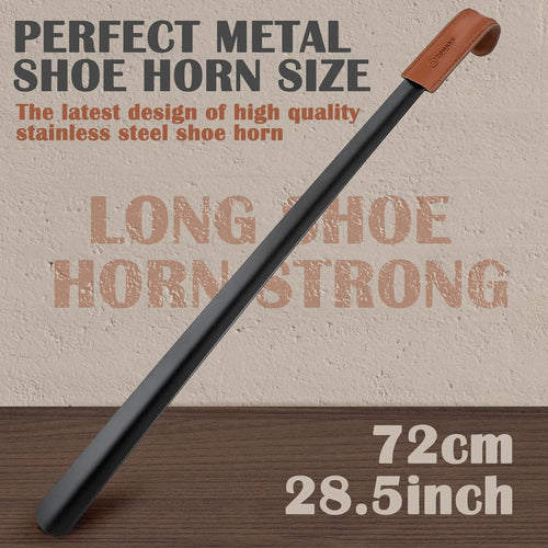 ZOMAKE Extra Long Metal Shoe Horn - 28.5 Inches Large Shoehorn Long Handled with Leather Handle,Lazy Shoes Helper for Men Women the Elderly,no Need to Bend Down to Put on Shoes