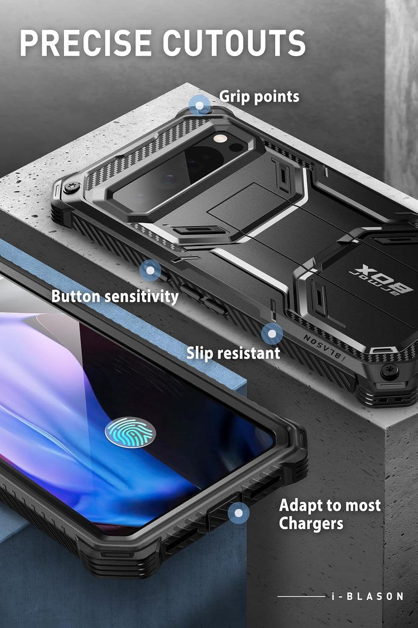 i-Blason for Google Pixel 9 Pro XL Case [Built-in Screen Protector & Kickstand] [Support Fingerprint ID] [Military Protection] Full-Body Rugged Bumper Protective Phone Case for Pixel 9 Pro XL, Black