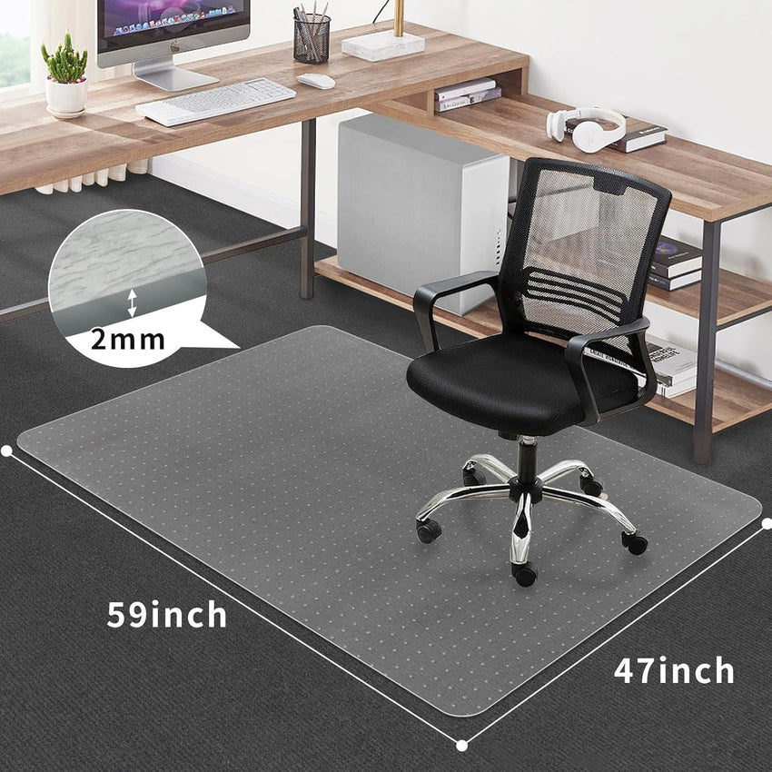 SHAREWIN Office Chair Mat for Carpet Floors, 47" x 59" Clear Desk Chair Mats for Low Pile Carpeted Protector, Sturdy PVC Computer Thin Chair Mats Anti-Slip and Easy to Clean for Home & Office