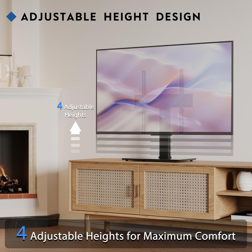 BONTEC Universal TV Stand for 24-60 Inch LCD LED OLED Plasma TVs, Height Adjustable Table Top Pedestal with Bracket, 8mm Tempered Glass Base, 45kg Load, Max VESA 400x400mm, Cable Management