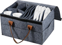 Caravan Felt Plate Holder Storage Bag 8 Plate + 4 Bowl Compartments Dustproof with Lid