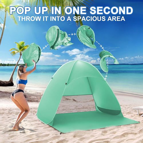NHOWIN Pop Up Beach Tent for 2-3 Persons, 2025 Upgraded Windproof Pop Up Tent with 4 Wind Ropes & 8 Nails, 50+ UV Sun Protection Beach Shelter Portable & Easy Set Up Sun Shade for Park Garden Picnic