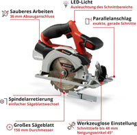 Einhell Cordless Circular Saw 18V Power X-Change 150mm Tool-Free LED Dust Extraction Body Only, no battery included