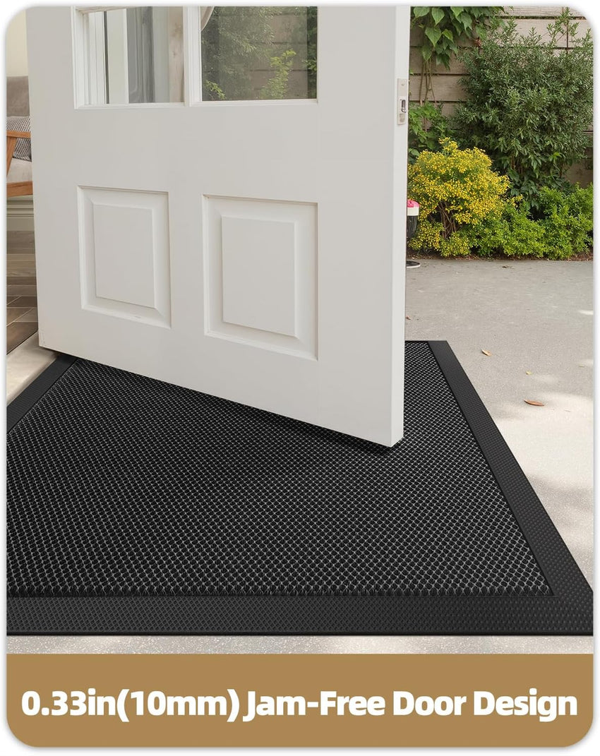 High Stretch Elastic Silk Doormat Outdoor Non-Slip Quick-Dry Rubber Back 90x150cm â Black/Grey