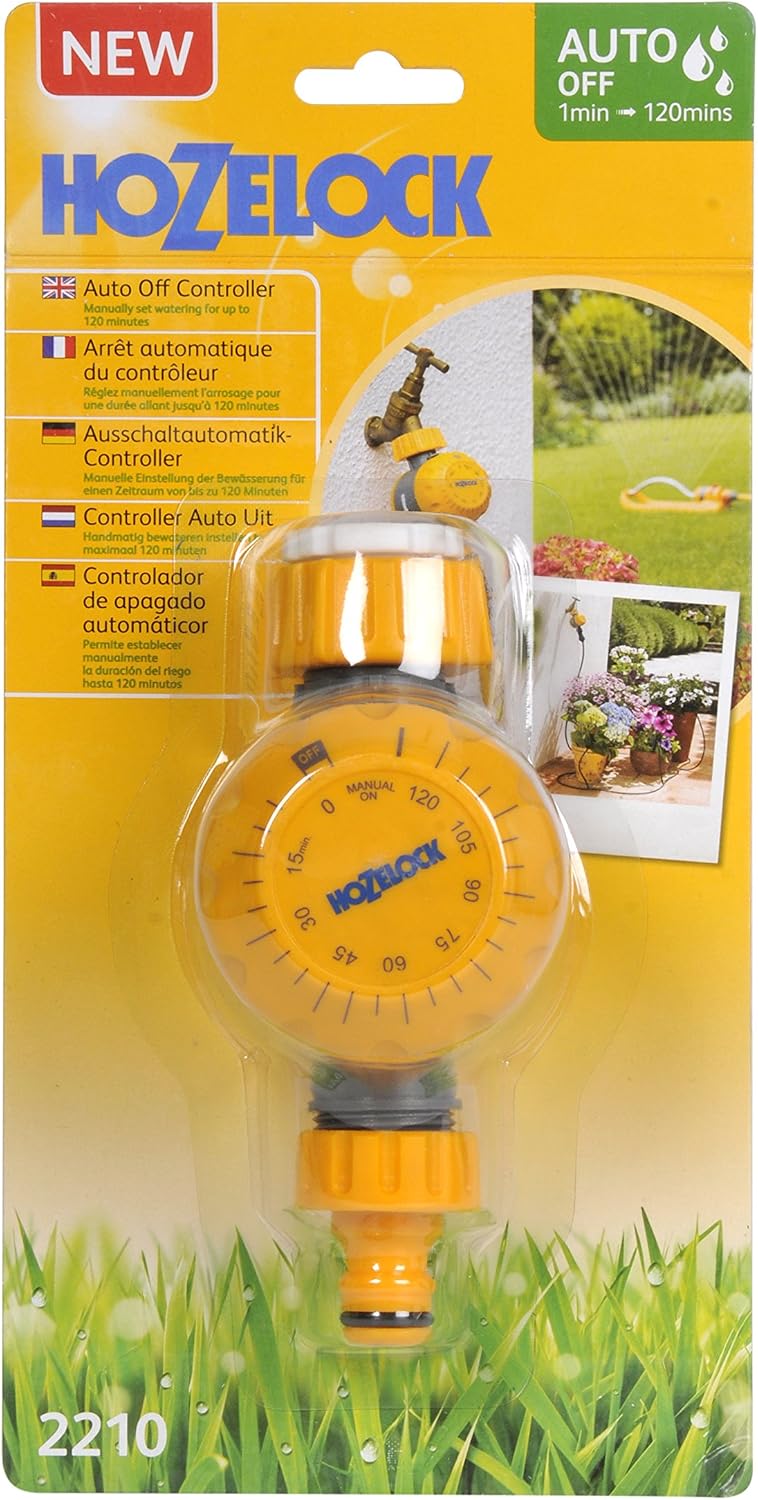 HOZELOCK - Manual Countdown Timer for Watering: Mechanical Switch, Compatible with Ã 21mm (1/2"), Ã 26.5mm (3/4") or Ã 33.3mm (1") Water Taps, Watering Duration 5 to 120 Min, Easy Connection [2210]