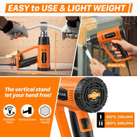 Heat Gun, SEEKONE 2000W Professional Heavy Duty Hot Air Gun Kit 400â & 600â Dual-Temperature Settings with Flame Retardant Protective Cover, 4 Nozzles for Crafts, Shrinking PVC, Stripping Paint