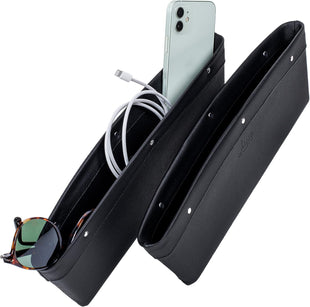 Lusso Gear 2 in 1 Car Seat Gap Organizer | Universal Fit | Storage Pockets Adjust | 2 Set Car Seat Crevice Storage Box | Helps Reduce Distracted Driving & Holds Phone Money Cards Keys Remote