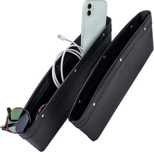 Lusso Gear 2 in 1 Car Seat Gap Organizer | Universal Fit | Storage Pockets Adjust | 2 Set Car Seat Crevice Storage Box | Helps Reduce Distracted Driving & Holds Phone Money Cards Keys Remote