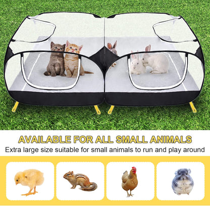 Coolty Small Animals Playpen, Pop up Large Exercise Pen Cage Yard Movable Chicken Yard Fence Playground for Puppy Kitten Rabbits Duck Hens