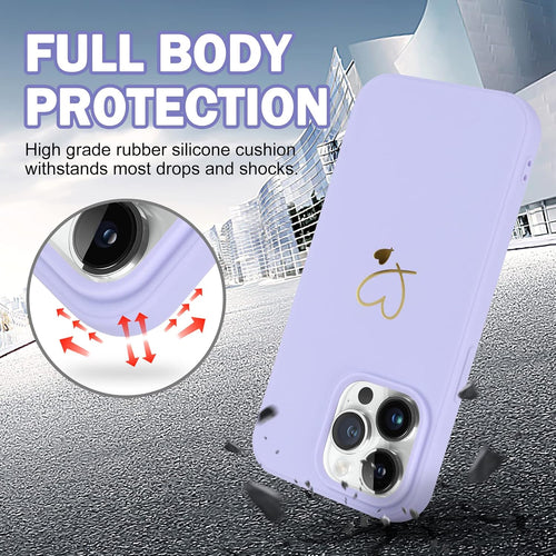 Newseego Compatible with iPhone 14 Pro Max Case, Cute Gold Love-Heart Pattern Design iPhone 14 Pro Max Case Girls Women Slim Liquid Silicone Shockproof Protective Case for iPhone 14 Pro Max-Purple