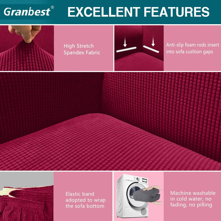 High Stretch Sofa Covers 4 Seater Non-Slip Furniture Protector â Wine Red