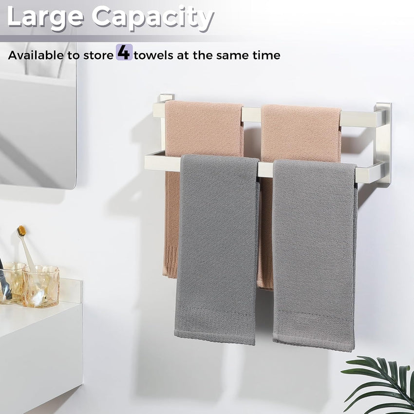 Wall-Mounted Double Towel Rail SUS304 Stainless Steel 2-Tier Brushed Ã¢ÂÂ 50 cm
