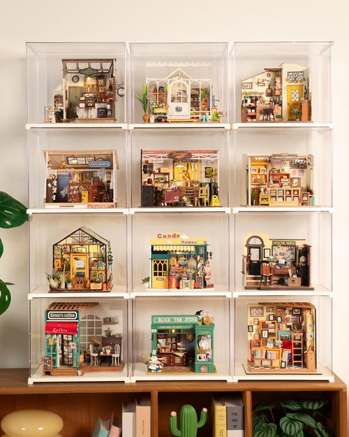 Rolife Acrylic Display Case 28.7 x 23.7 x 24.4 CM Dust Proof Clear Plastic Display Cabinet Cube Box Stackable for Minifigure Miniature House Model Kits Collectables Action Figures Storage DF03L