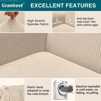 Granbest High Stretch Sofa Covers 3 Seater Super Soft Stylish Couch Covers for Dogs Pets Cats Jacquard Spandex Non Slip Sofa Slipcover for Living Room Furniture Protector (3 Seater, Beige)