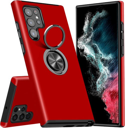 KRAFTCARE for Samsung S22 Ultra Case with Kickstand Ring, Upgrade Shockproof and Anti Scratch 360^0 Magnetic Ring Holder Stand Protective Phone Case Cover for Samsung Galaxy S22 Ultra - Red
